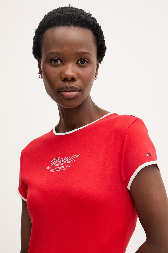 Tommy Hilfiger t-shirt damski bawełniany czerwony WW0WW49245