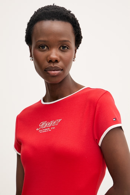 Tommy Hilfiger t-shirt damski bawełniany czerwony WW0WW49245