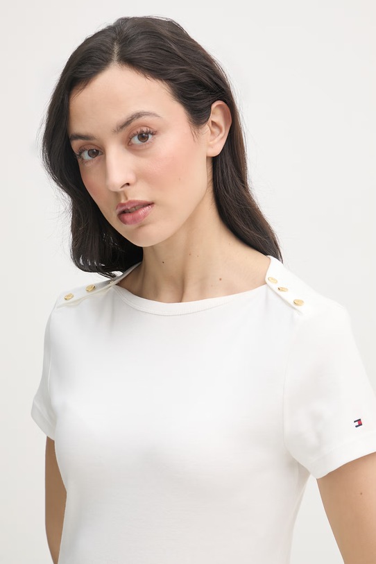 Tommy Hilfiger t-shirt damski bawełniany beżowy WW0WW49250