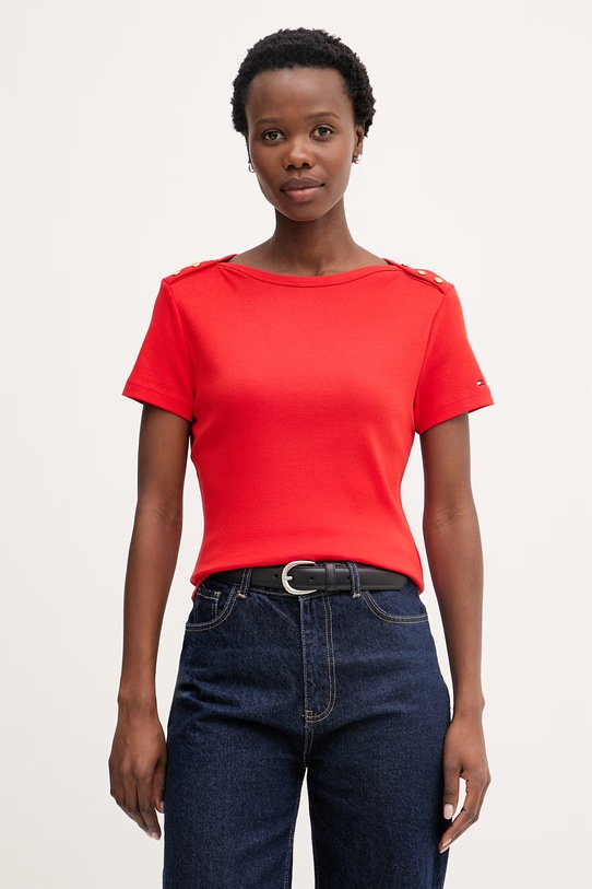 Tommy Hilfiger t-shirt damski bawełniany czerwony WW0WW49250