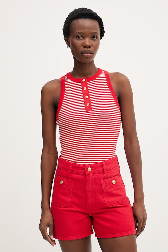 Tommy Hilfiger top femei, din bumbac rosu WW0WW49251