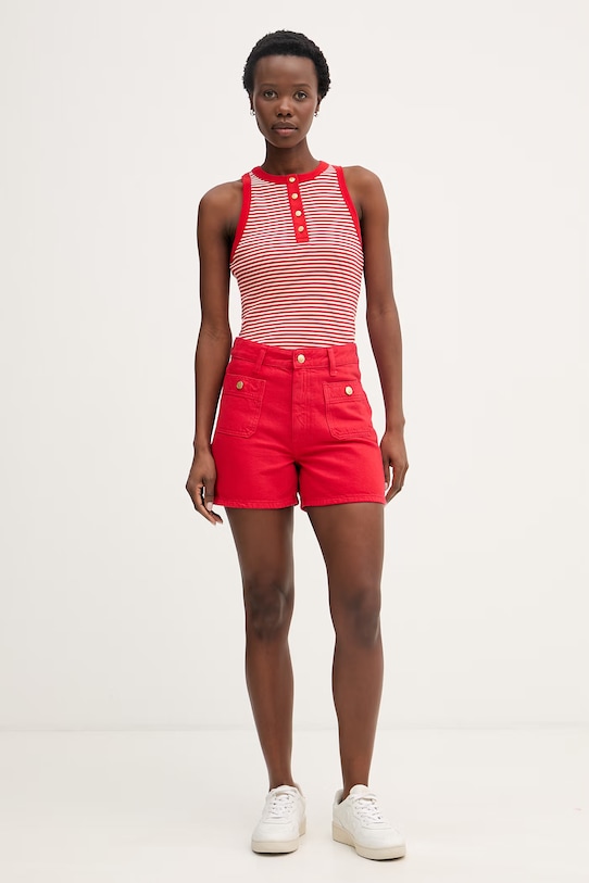 Tommy Hilfiger top femei, din bumbac WW0WW49251 rosu SS26