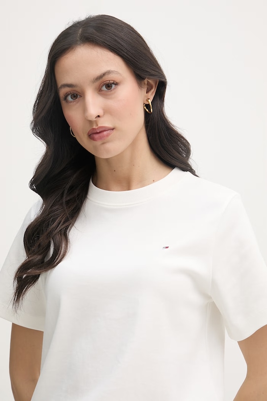 Tommy Hilfiger t-shirt damski bawełniany beżowy WW0WW49646