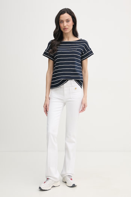 Tommy Hilfiger tričko dámske bavlnené WW0WW49723 tmavomodrá SS26