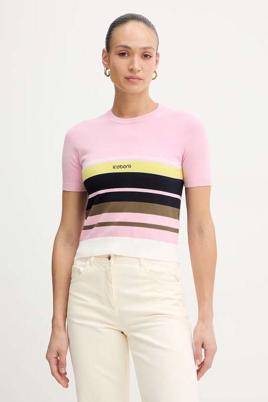 Iceberg sweter bawełniany aplikacja różowy A005.9505