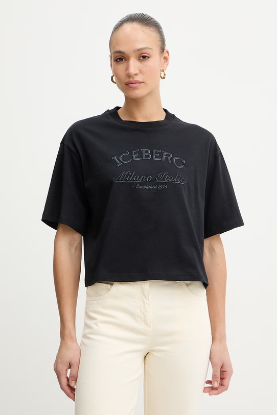 Iceberg t-shirt bawełniany aplikacja czarny FB01.6325