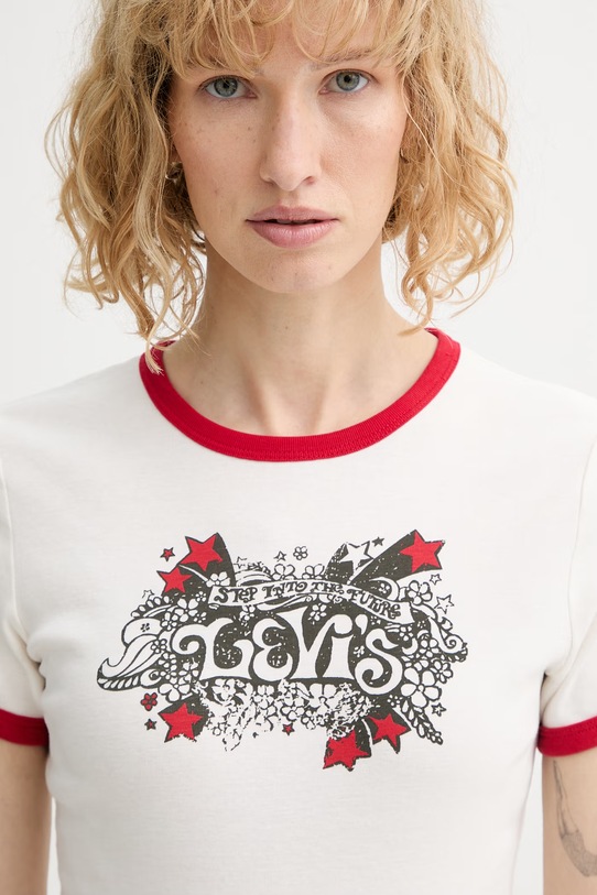 Levi's t-shirt bawełniany GRAPHIC RINGER RICKIE beżowy A3519.0058