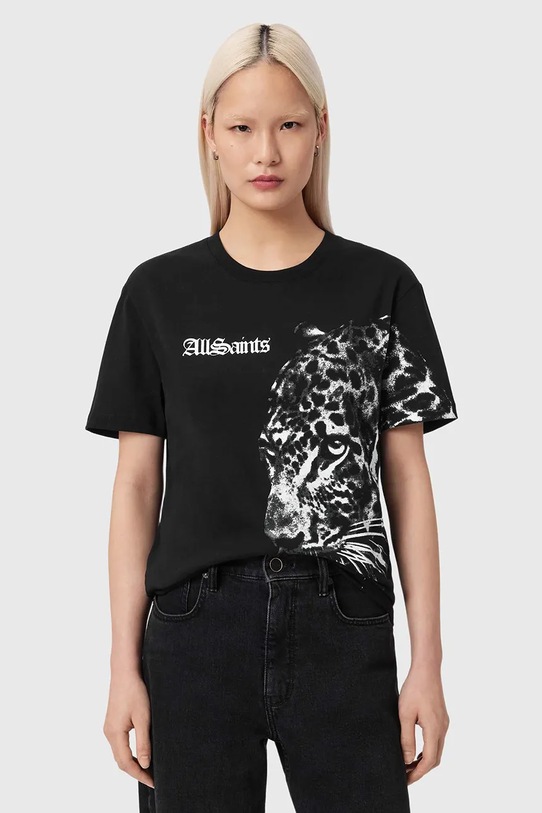 Βαμβακερό μπλουζάκι AllSaints ZAYA στάμπα μαύρο W040JE