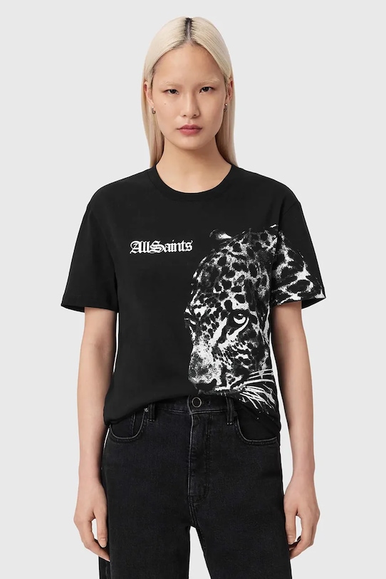 Βαμβακερό μπλουζάκι AllSaints ZAYA στάμπα μαύρο W040JE