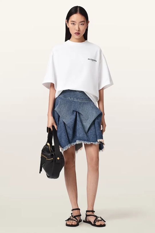 Oblačila AllSaints oversize kratka majica ženska bombažna HALIS W140JE bela