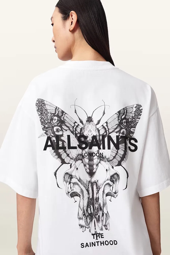 AllSaints oversize kratka majica ženska bombažna HALIS W140JE bela