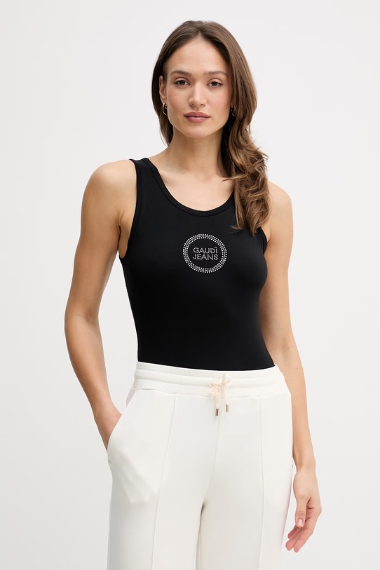 Gaudi top damski z bawełną czarny 611BD64032
