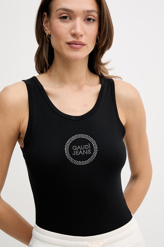 Gaudi top damski z bawełną czarny 611BD64032