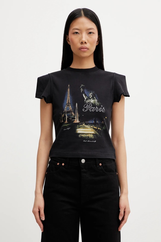 VETEMENTS t-shirt Paris Tourist okrągły czarny WE76TR554B