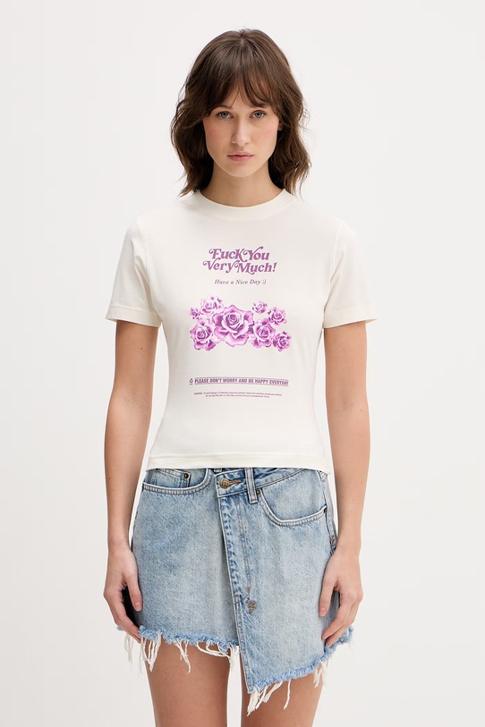 VETEMENTS t-shirt Fuck You Very Much okrągły beżowy WE76TR562V