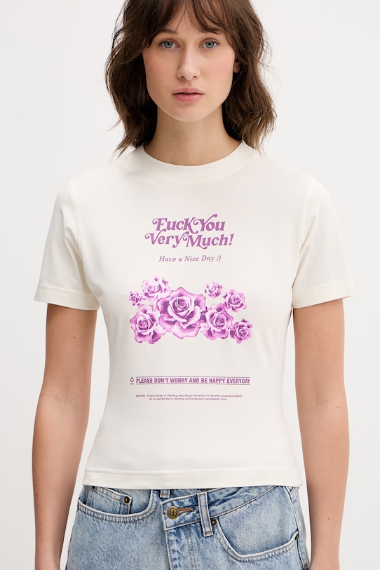 VETEMENTS t-shirt Fuck You Very Much beżowy WE76TR562V