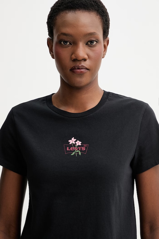 Βαμβακερό μπλουζάκι Levi's LS THE PERFECT TEE CACTUS FLOWER μαύρο A2086.0443