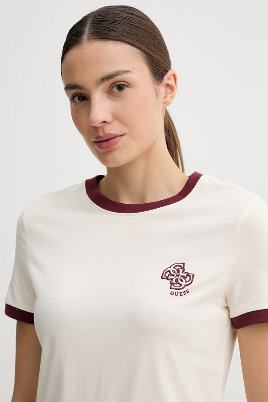 Guess t-shirt damski bawełniany GRETA beżowy V6GI05.K2966