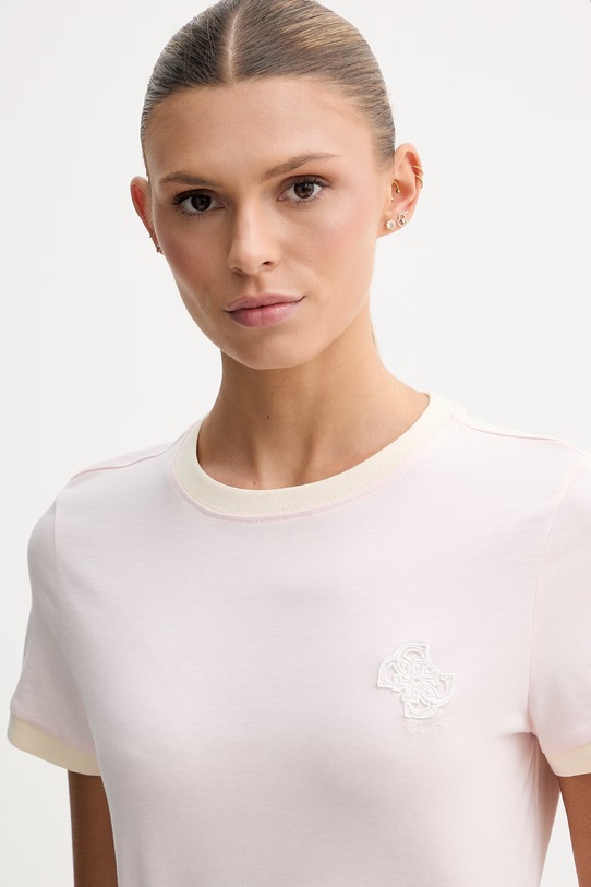 Guess t-shirt damski bawełniany GRETA różowy V6GI05.K2966