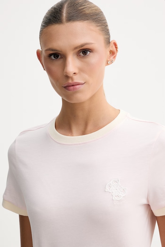 Guess t-shirt damski bawełniany GRETA różowy V6GI05.K2966