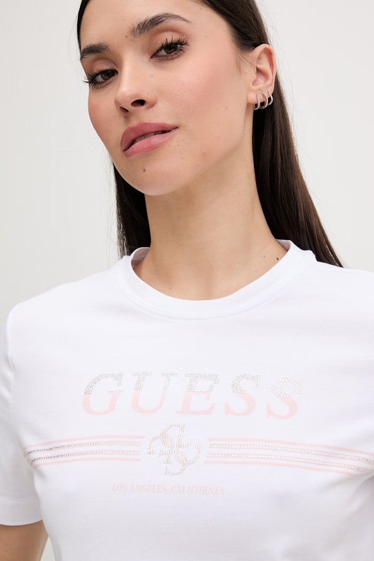 Guess T-shirt damski bawełniany z elastanem SIENA biały V6GI07.K2968