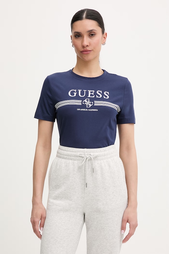Guess t-shirt γυναικείο βαμβακερό με ελαστάν SIENA σκούρο μπλε V6GI07.K2968