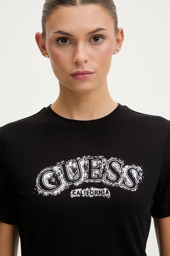 Guess t-shirt damski z wiskozy LEONA czarny V6GI15.K2982