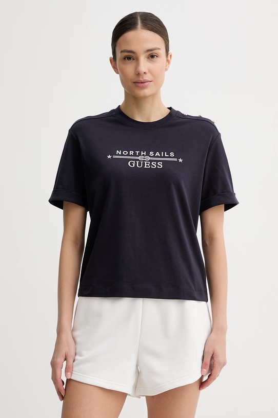 Guess T-shirt damski X NORTH SAILS granatowy W6GI03.K2657