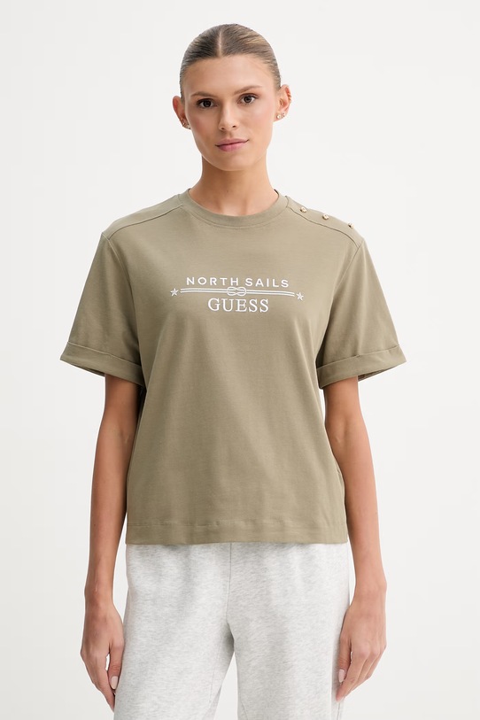 Guess t-shirt damski X NORTH SAILS zielony W6GI03.K2657