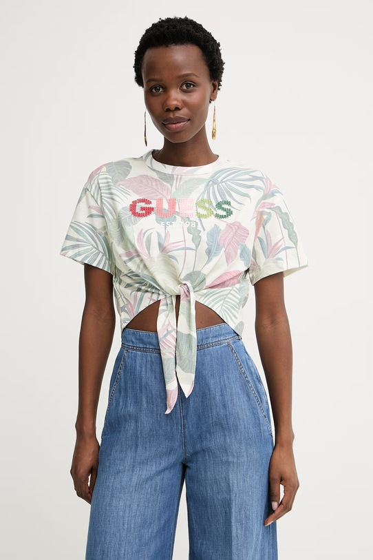 Guess T-shirt damski bawełniany żółty W6GI09.K3024