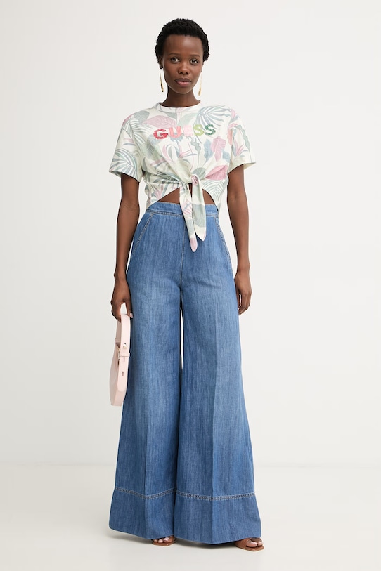 Guess T-shirt damski bawełniany W6GI09.K3024 żółty SS26