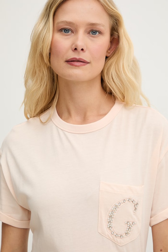 Guess kratka majica ženska bombažna roza W6GI17.K3037