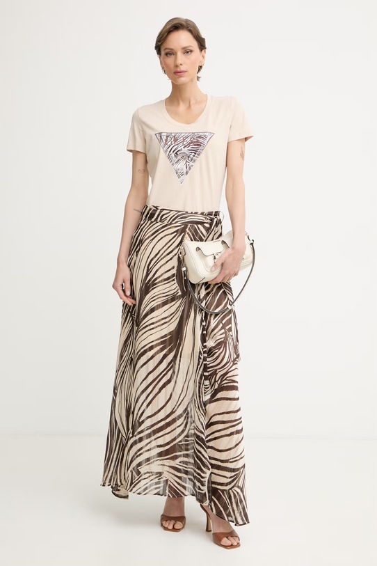 Guess T-shirt damski bawełniany z elastanem W6GI19.K3042 beżowy SS26