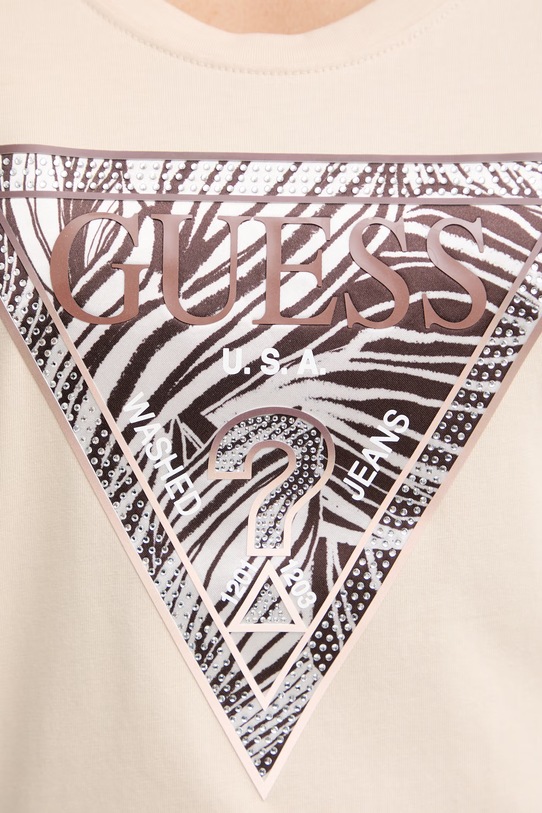 Guess T-shirt damski bawełniany z elastanem W6GI19.K3042 beżowy