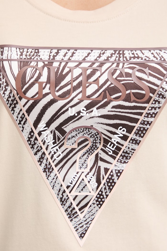 Guess T-shirt damski bawełniany z elastanem W6GI19.K3042 beżowy
