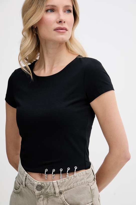 Guess t-shirt damski bawełniany ELISABETHE czarny W6GP11.K2933