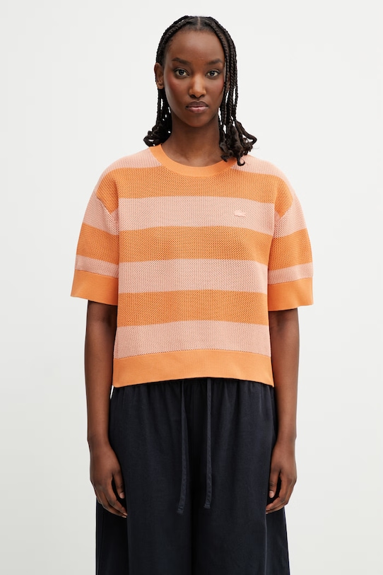 Lacoste T-shirt swetrowy bawełniany damski pomarańczowy AF9859