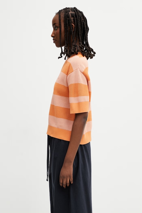 Lacoste T-shirt swetrowy bawełniany damski AF9859 pomarańczowy SS26