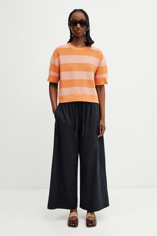 Lacoste T-shirt swetrowy bawełniany damski AF9859 pomarańczowy