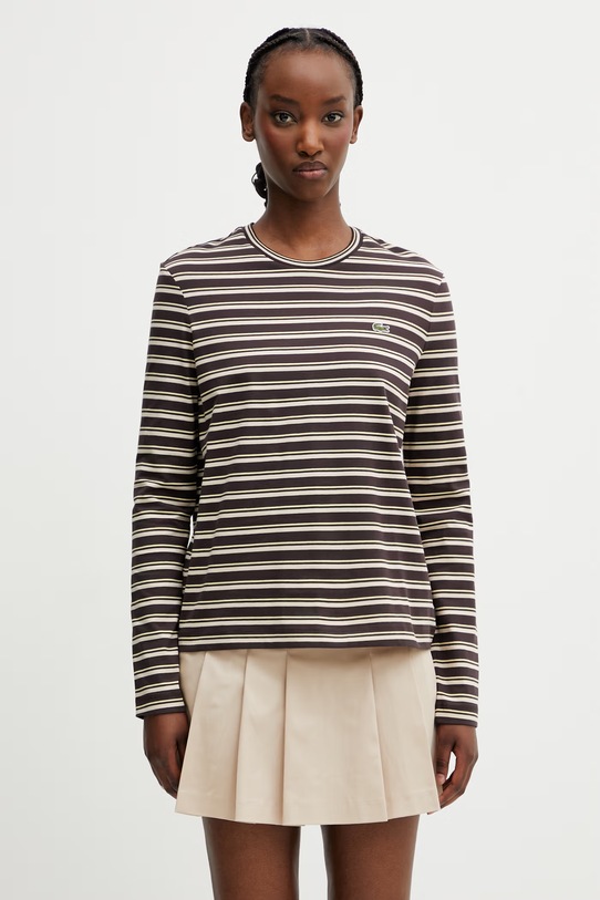 Lacoste tričko s dlouhým rukávem dámské bavlněné hnědá TF7573