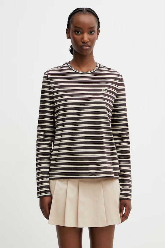 Lacoste tričko s dlouhým rukávem dámské bavlněné hnědá TF7573