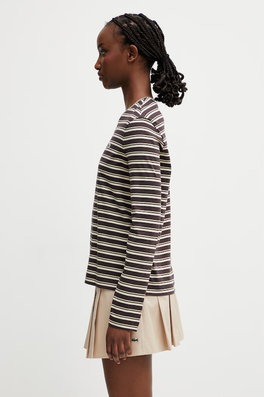 Lacoste tričko s dlouhým rukávem dámské bavlněné TF7573 hnědá SS26