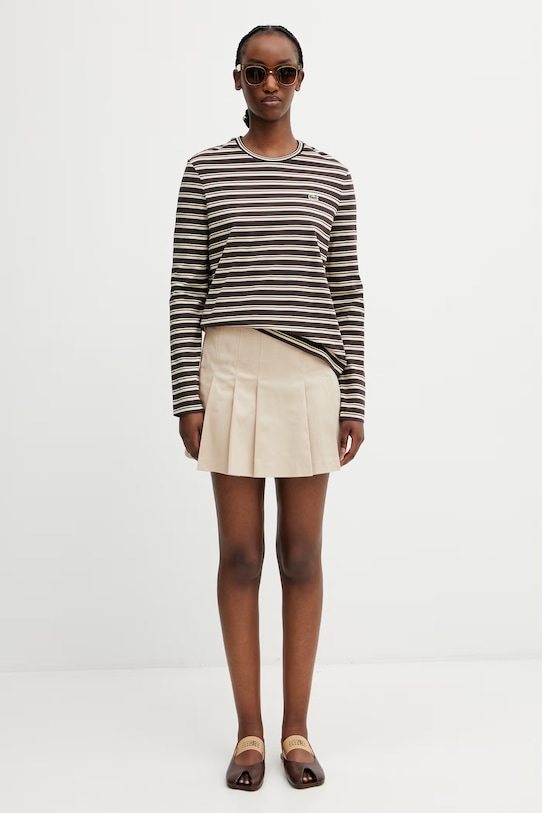 Lacoste tričko s dlouhým rukávem dámské bavlněné TF7573 hnědá