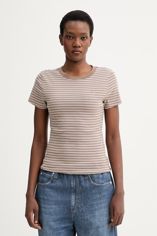 Βαμβακερό μπλουζάκι Levi's ESSENTIAL HM SS εμπριμέ καφέ 000KK.0019