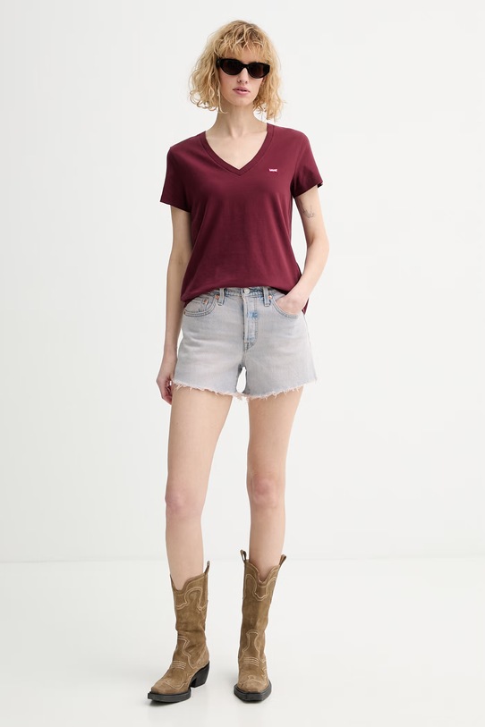 Levi's t-shirt bawełniany PERFECT VNECK 85341.0132 bordowy SS26