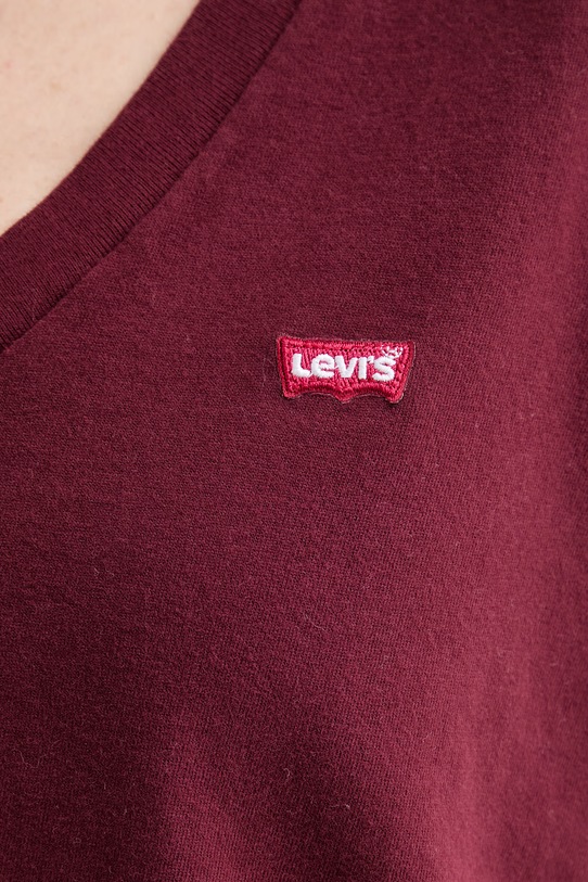 Levi's t-shirt bawełniany PERFECT VNECK 85341.0132 bordowy