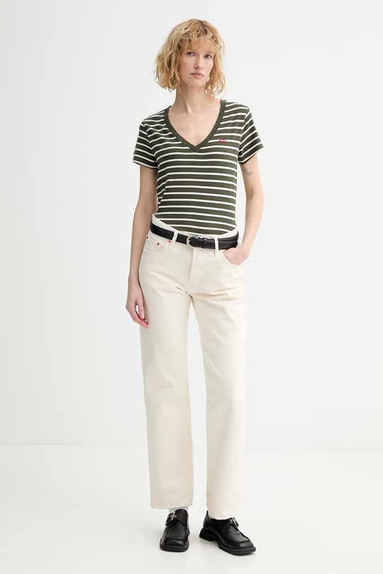 Levi's t-shirt bawełniany PERFECT VNECK 85341.0136 zielony SS26