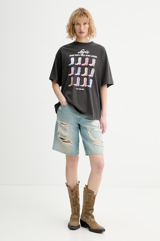Levi's t-shirt bawełniany GRAPHIC STACK A4924.0115 szary SS26