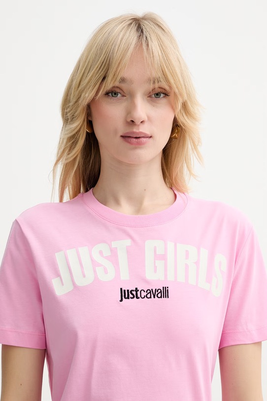 Just Cavalli t-shirt bawełniany różowy 80PAHT12.CJ500