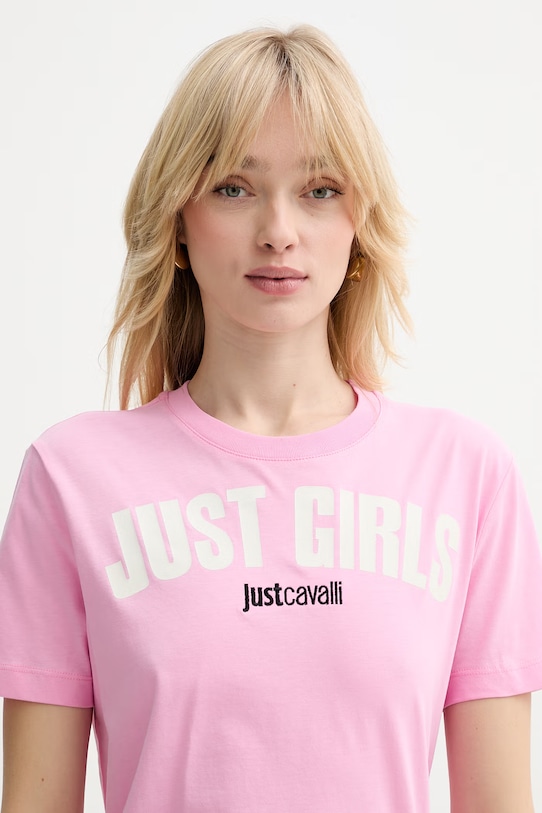 Just Cavalli t-shirt bawełniany różowy 80PAHT12.CJ500